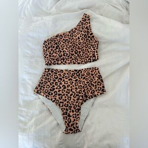 Leopard Print One-Shoulder Bikini WORN ONCE